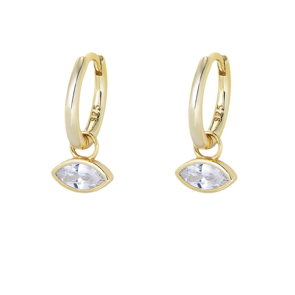 

S925 Sterling Silver Minimalist Geometric Marquise Zircon Dangles - High-Quality Ins Style, Luxury Hoops Earrings
