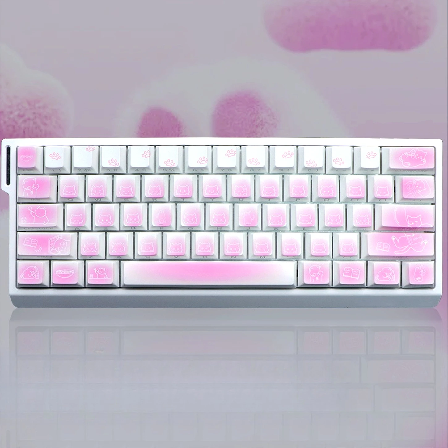 

Cat Themed Cherry Side Carved Translucent Keychain Kit PBT 64/74/140 Key Adapter 60/64/84/98/108 Mechanical Keyboard