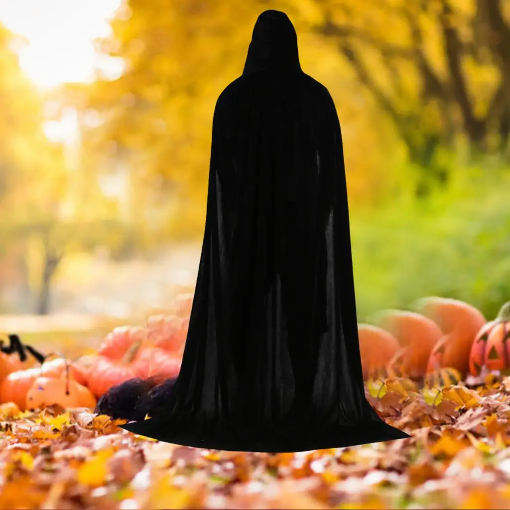 Long Velvet Cape Cloak with Hood for Adults Halloween Costume Gothic Vampire Wizard Witch Unisex Plus Size Party Wear