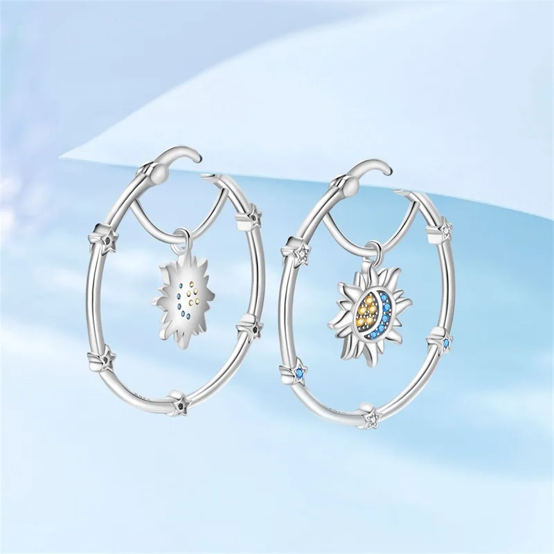 

925 Sterling Silver Earrings Women Classic Sun Moon Star Hoop Earring For Anniversary Wedding Jewelry Gifts