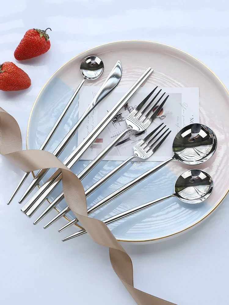 Stainless Steel Cutlery Set Forks Spoons Knives Silverware Tableware Dinnerware Set Chopstick Spoon Knife Fork