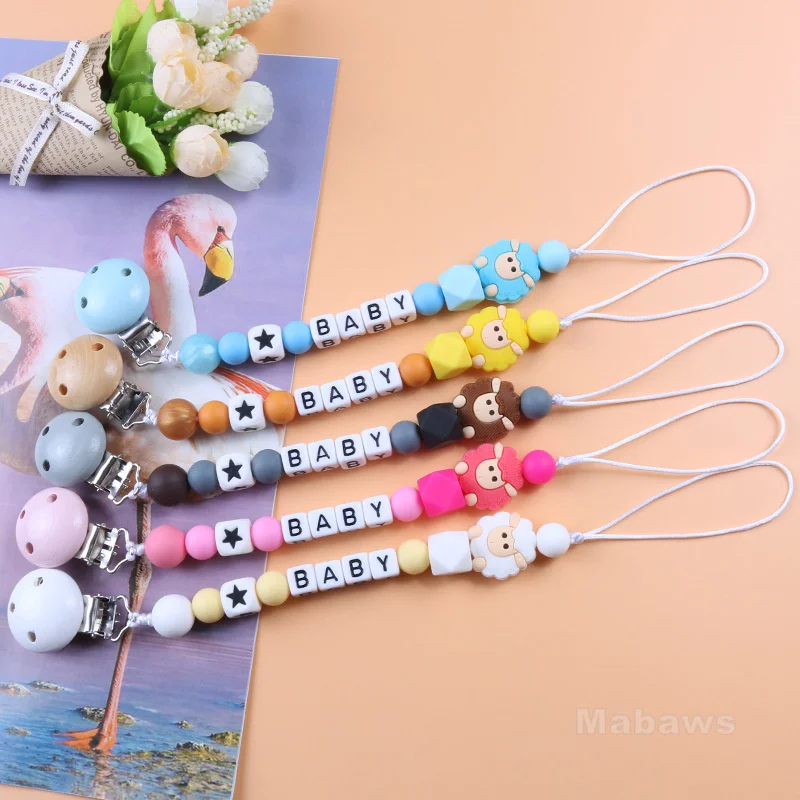 Personalized Name Baby Pacifier Clip Cartoon Animal Silicone Teether Pacifier Chain Can Be Customized Baby Name Anti-Drop Chain