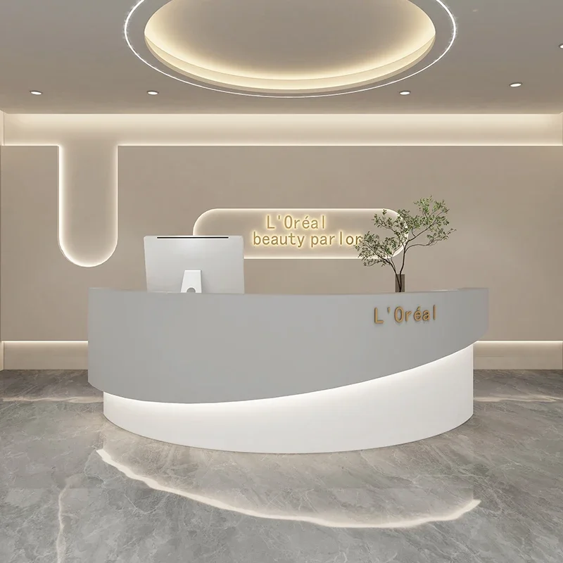 

Small Reception Desk Home Counter Pink Professional Cash Customer Center Table Front Exhibitor Furniture Cheap Room Desks Spa