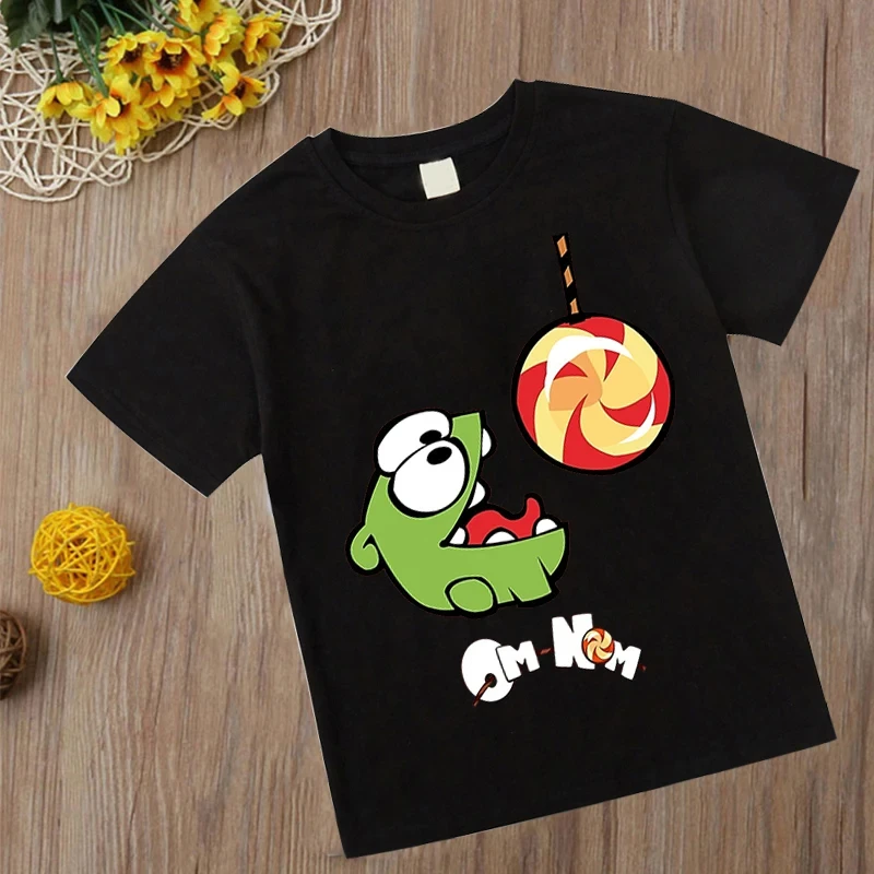 Fashion Game Om Nom T Shirt Summer O-neck Tshirt Cut The Rope Tees For Baby Boys Kids Casual Cartoon Tops Girls Frog Clothing