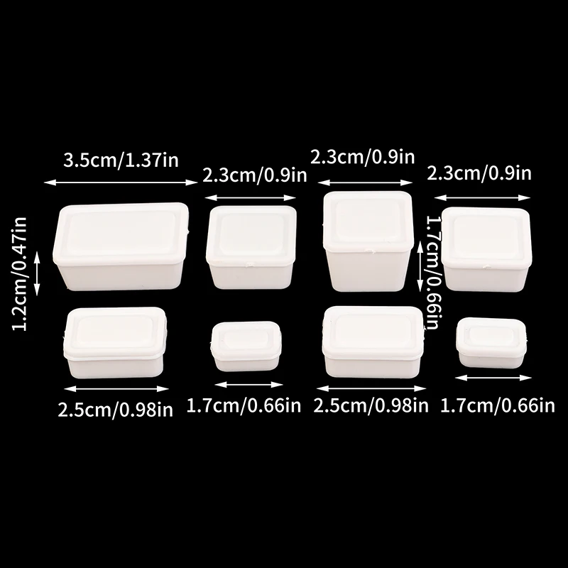 

4pcs/Set 1:12 Dollhouse Miniature Lunch Box White Plastic Food Storage Box Kitchen Model Decor Toy Doll House Accessories