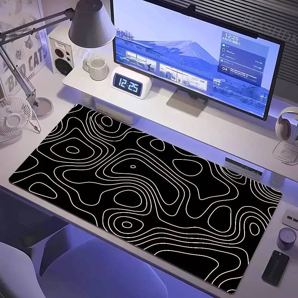 XXL Desk Mat Black And White Strata Liquid Mousepad Large Abstract Mouse Pad Gaming Deskmat With Lockedge Office Non-slip Carpet