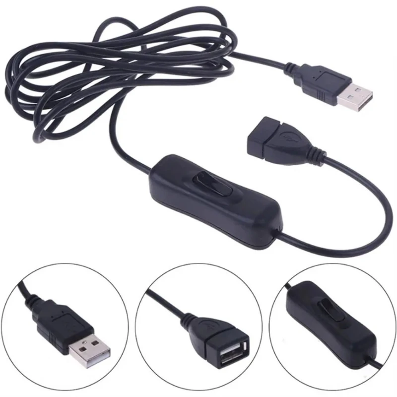 0.3m/1m/2m Black USB extension cable with switch USB male to female bus control cable 4-core data cable