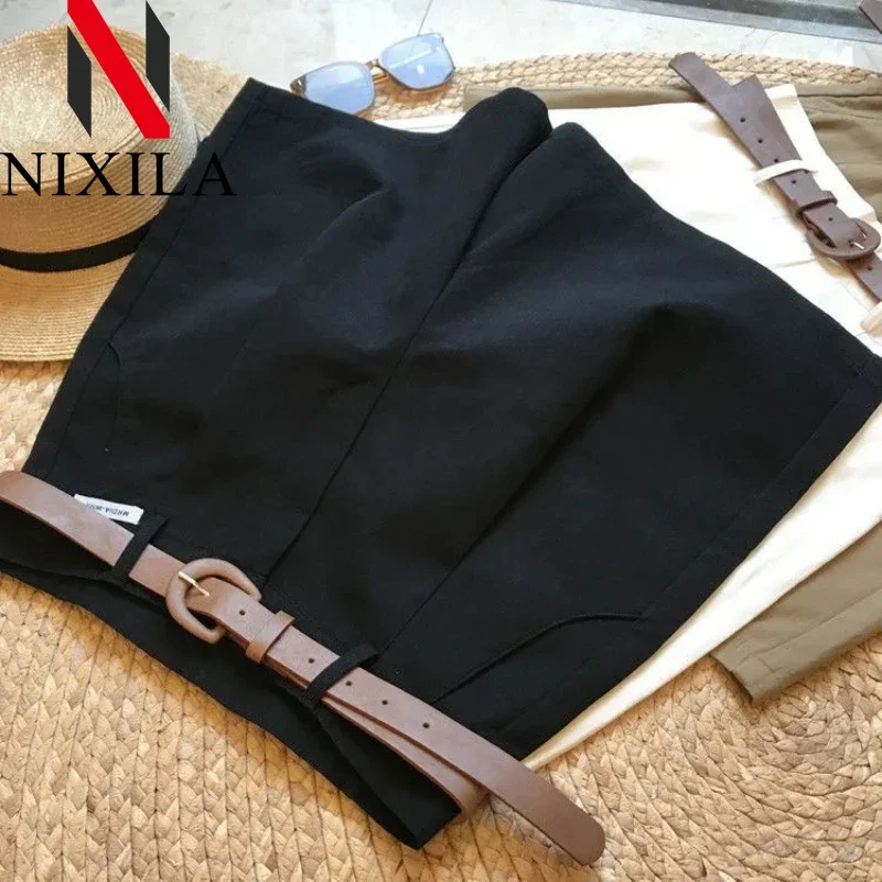 Novedad de verano, pantalones cortos de pierna ancha para mujer, pantalones cortos de corte A de algodón fino 2024, pantalones cortos clásicos holgados informales con cremallera para mujer para oficina