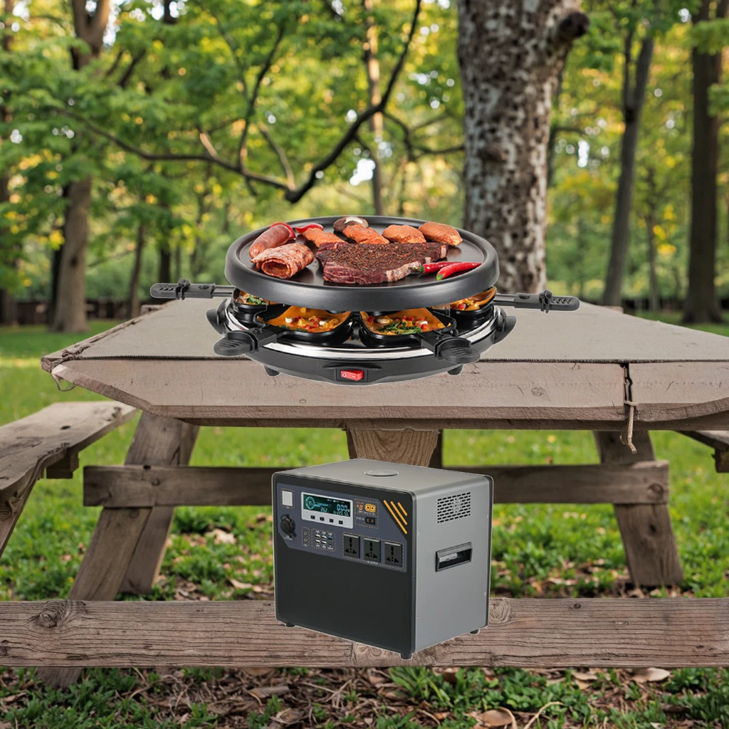 

Portable Outdoor Picnic BBQ Grill Pan Non-Stick Electric with 2KWH Power Bank Smokeless Detachable PTFE Barbecue Griddle