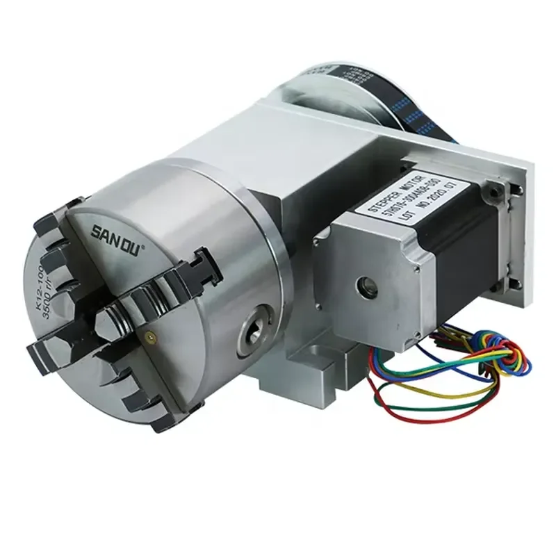 100mm 4 Jaw Chuck 4th Axis CNC Rotary Table Dviding Head Lathe With Nema 23 Stepper Motor