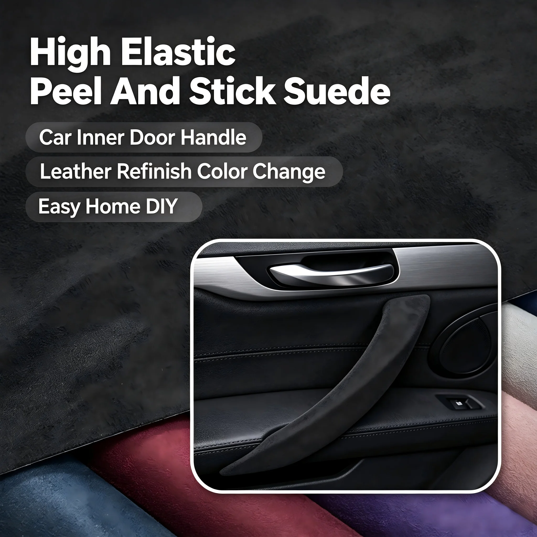 50x140cm High Elastic Peel and Stick Suede Cloth 0.6mm for Car Door Handle Leather Repair DIY Upgrade