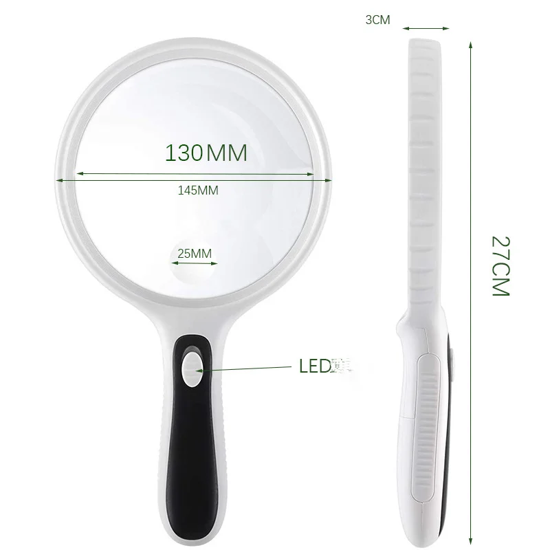 145Mm Magnifier Large Diameter Elderly Reading 4Led Magnifier Handheld Magnifier 10X