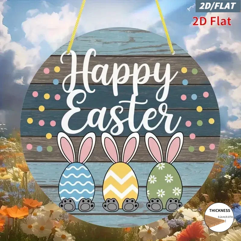 2D Flat - A 2D Wooden Welcome Sign Featuring an Easter Bunny - a 15.24X15.24 cm Round Cottage-Style Decoration Adorned with Colo