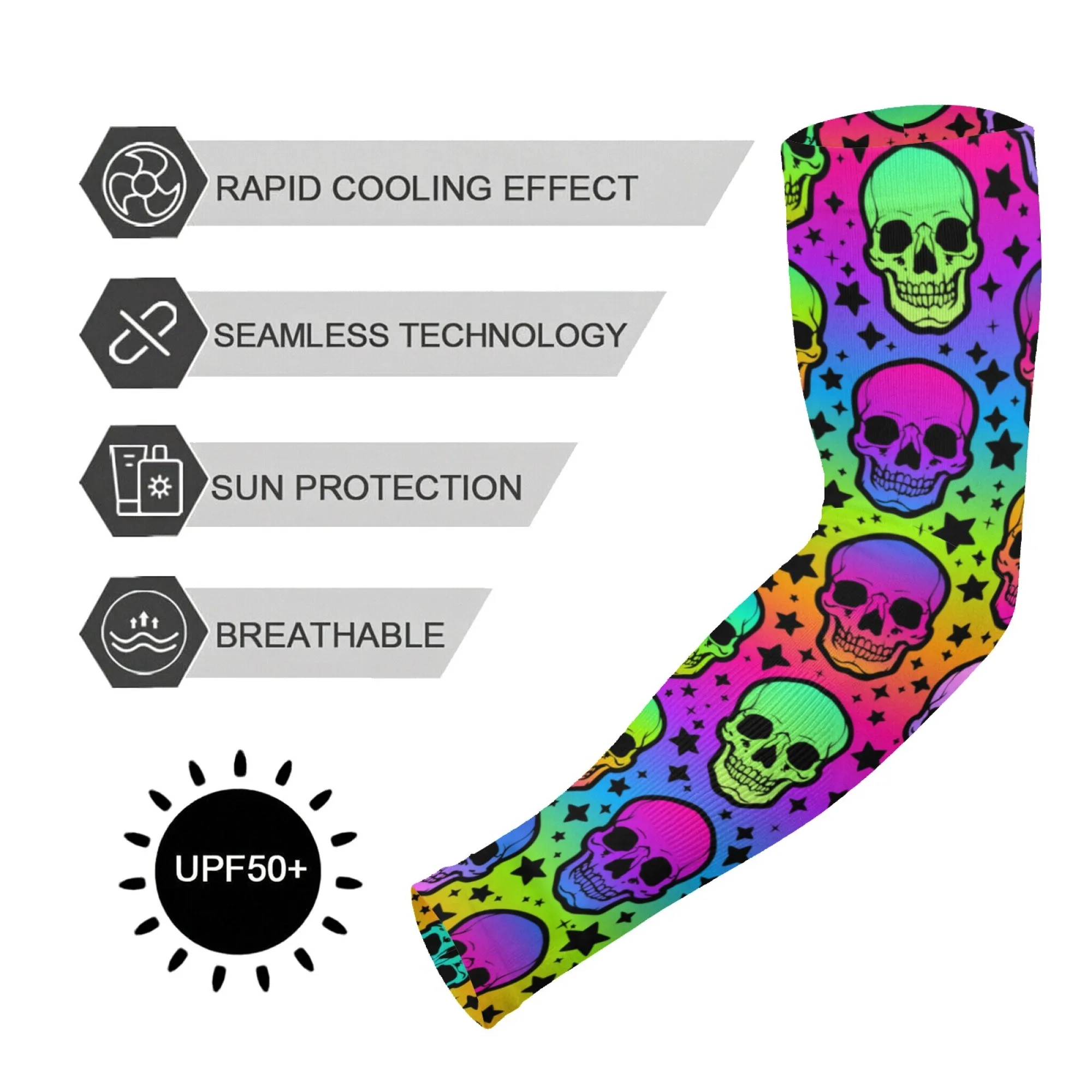 

Gradient Skull Arm Sleeves Elastic Non-slip Soft Comfortable Sleeves Outdoor Cycling Gardening Fishing Protective Cover Unisex