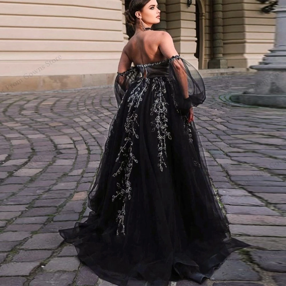 Vestidos de noite pretos para mulheres 2025 personalizados fora do ombro vestidos de baile com tule macio novo tule macio robe de soirée
