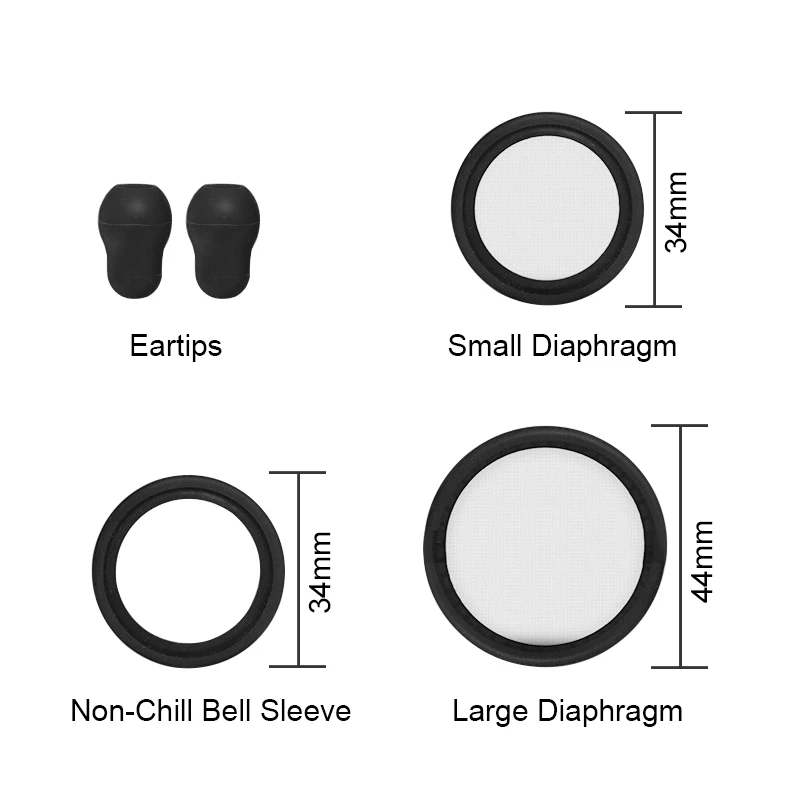 Tunable Stethoscope Spare Parts Replacement Eartips Diaphragm Rim Assembly Set Fit for Littmann Classic III Cardiology IV Black