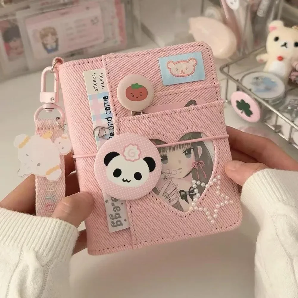 M5 Denim Notebook Heart Window Korean Binder 5-Ring Mini Journal Portable Travel Diarys Card Holder DIY Idol Photo Collection