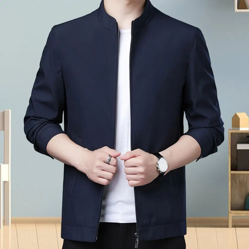 Spring Autumn Jacket Stylish Men's Business Suit Jackets with Stand Collar Slim Fit Design Convenient Pockets for Spring Fall