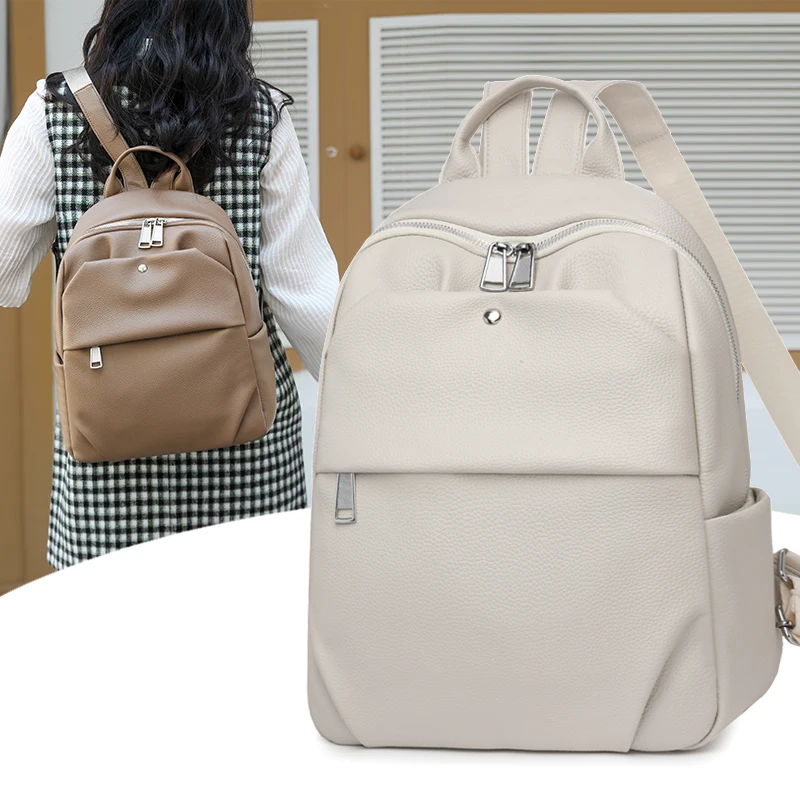 Mochila de couro PU de grande capacidade para mulheres, bolsa de ombro casual da moda, bolsa escolar universitária de viagem leve, bolsa moderna