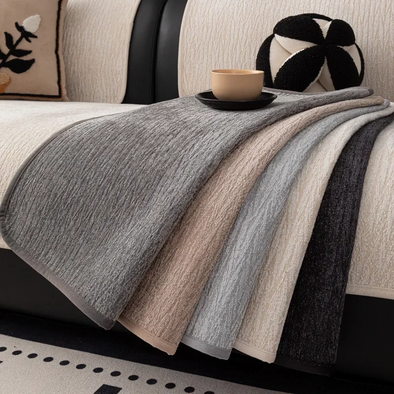 Textured Chenille Sofa Cushion Solid Non-Slip Wear Resistant Machine Washable Cozy Couch Pad for Living Room Protector Seatcover
