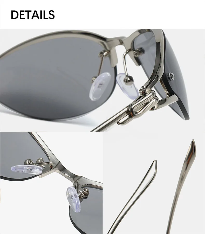 SHAUNA Neue Y2K Metall-Halbrahmen-Cat-Eye-Sonnenbrille für Damen, beliebte Herren-Gradienten-Werbebrille, UV400 – Detail 5