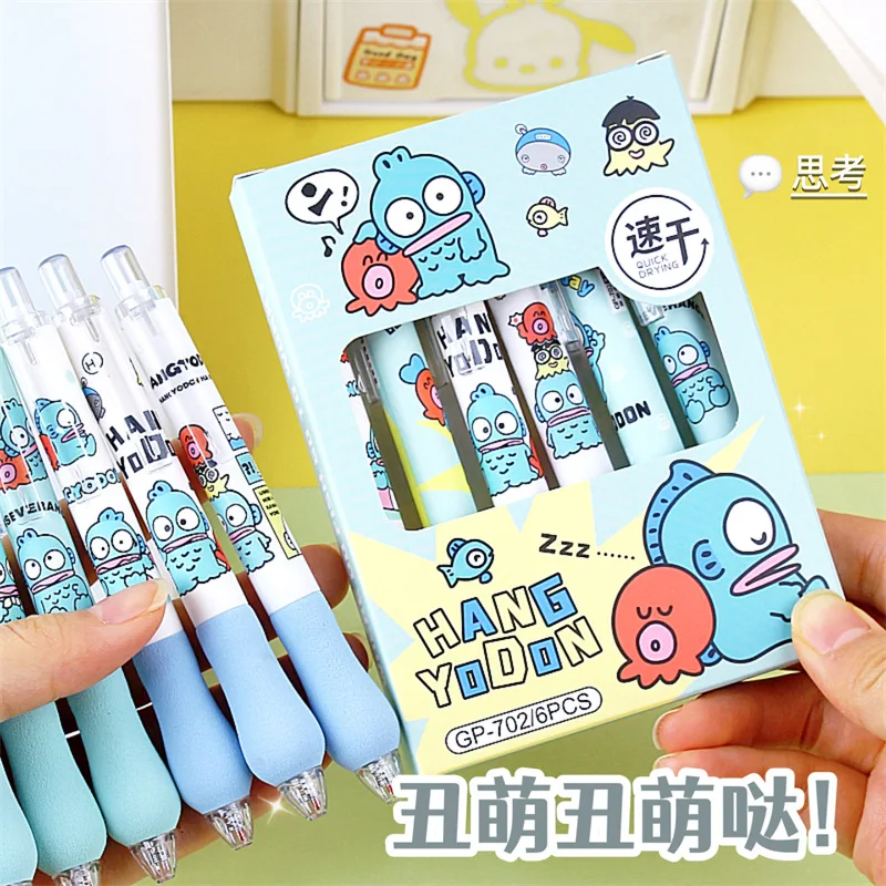 6PCS Set Funny Kawaii Sanrio Hangyodon 0.5 MM ST Quick Drying Gel Pen Note Examination Study Stationery Students Prize Gift