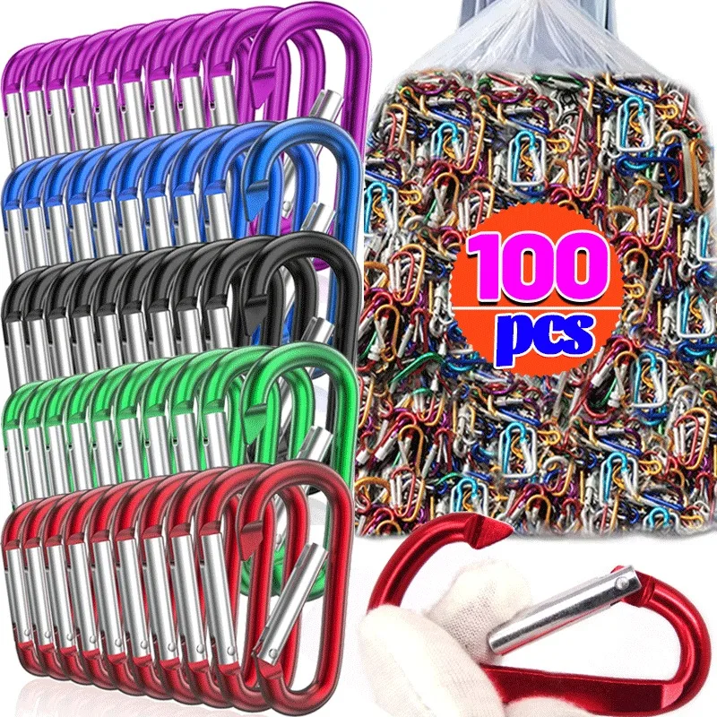 5/100pcs Colorful Carabiner Keychain Alluminum D-ring Buckle Spring Carabiner Snap Hook Clip Keychains Outdoor Camping Daily Use