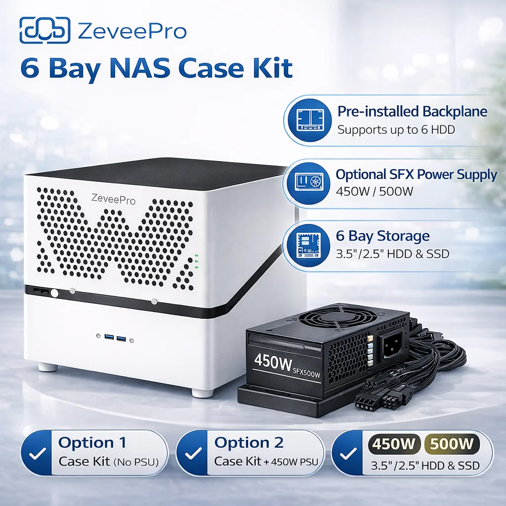 

6 Bay NAS Case Kit with SFX Power Supply MATX ITX Server Chassis Hot Swap Backplane Storage Case