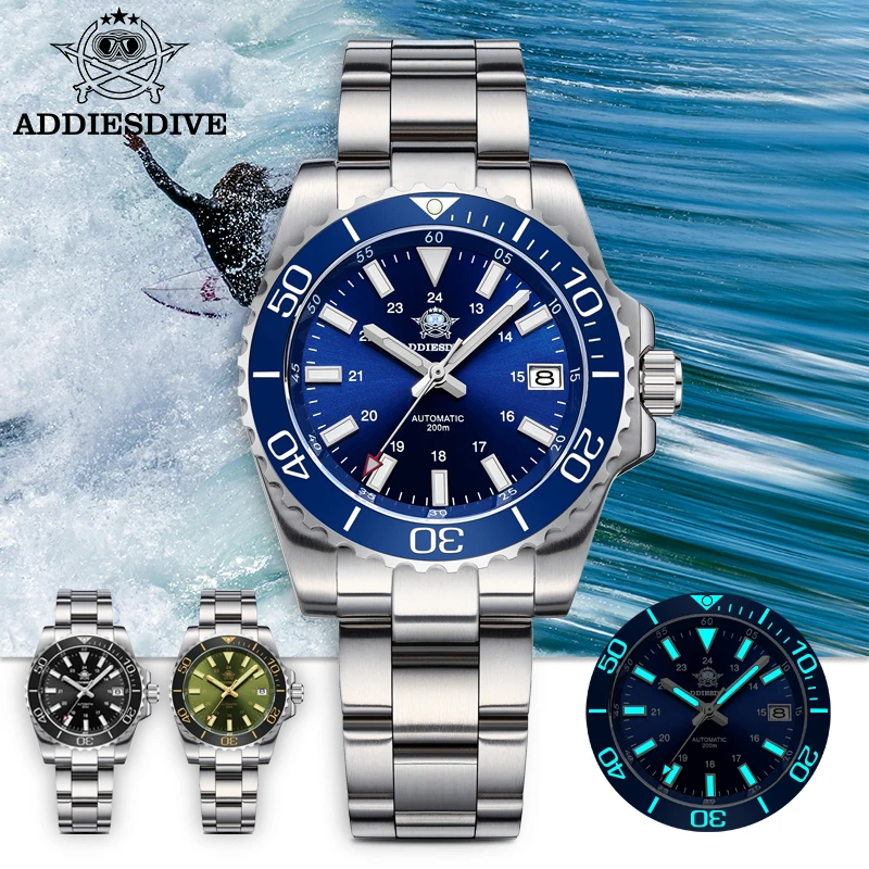 

ADDIESDIVE Fashion Men Automatic Watch New Sapphire Mirror Luminous Ceramic Bezel Diving Watches 200m Waterproof Stainless Steel