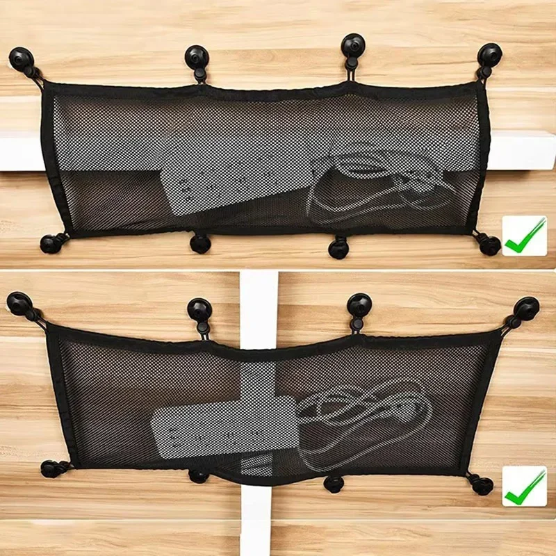 6 Hole Desk Bottom Cable Organizer, Flexible Mesh Wire Storage Pouch