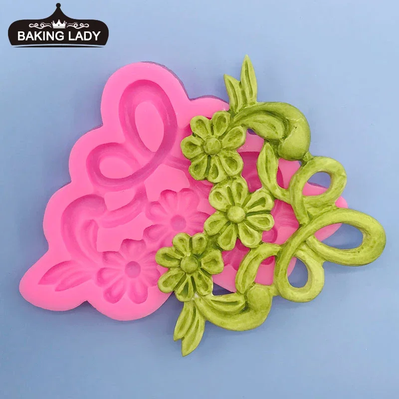 Moldes de silicona de encaje de vid de flores, herramientas de decoración de tortas con fondant, moldes para hornear en la cocina, moldes para pasta de goma y Chocolate