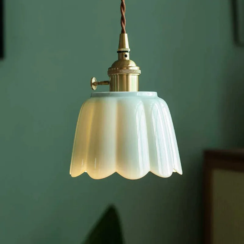 Chinese Celadon Ceramic Pendant Light with Brass, Vintage Hanging Lamp for Cafe Bar Bedside, Quality Home Decor Accent