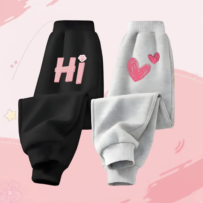 

Весенние и осенние повседневные брюки для девочек, модные детские спортивные брюки с высокой талией и принтом, детские удобные спортивные штаны для бега, новые