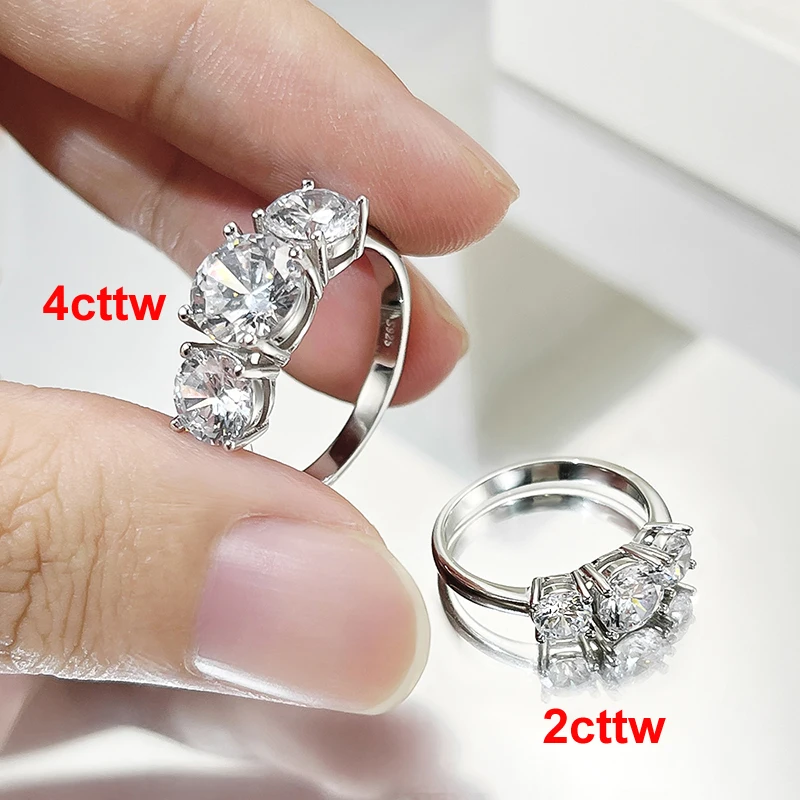 100% Real S925 Silver 4cttw Moissanite Rings Women No Fade White Gold Plated Jewelry D VVS1 Pass Diamond Test GRA Certified Ring