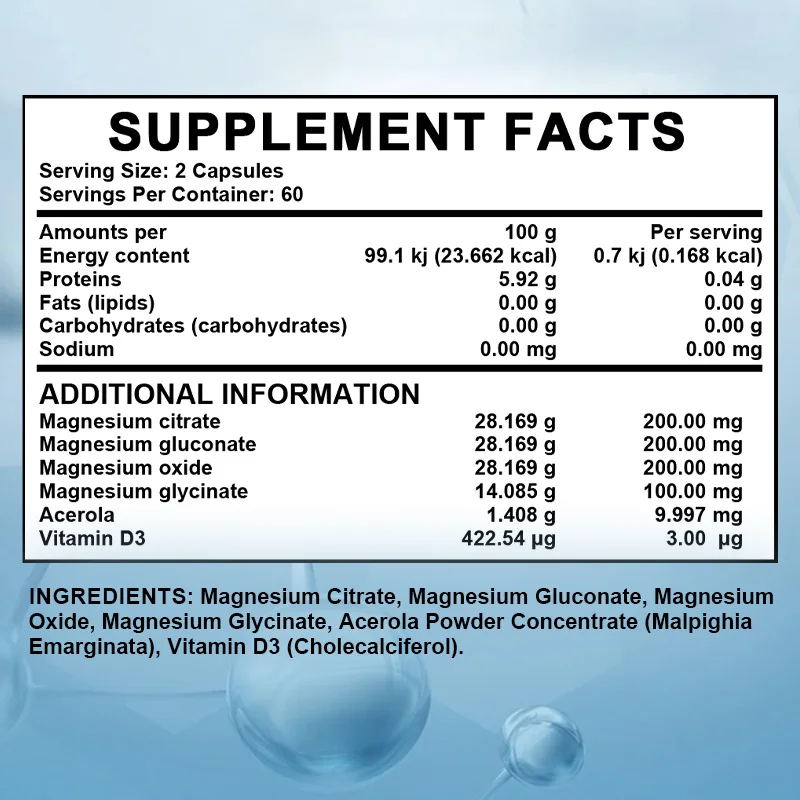 كبسولات مجمعة من المغنيسيوم - مع المغنيسيوم والأيريولا وفيتامين د3، 710 ملجم من المغنيسيوم النقي لكل كبسولة، مكمل غذائي