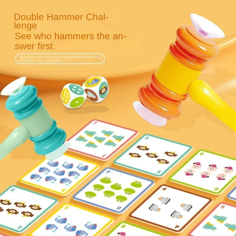 Kids Montessori Fun Mathematics Educational Toy Suction Cup Hammer Battle Table Game with Card Logic Thinking Training Math Toys