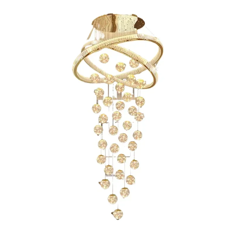 

Apartment Living Room Headlights Villa Revolving Staircase Chandelier Gypsy Crystal Light Duplex Building Hollow Chandelier