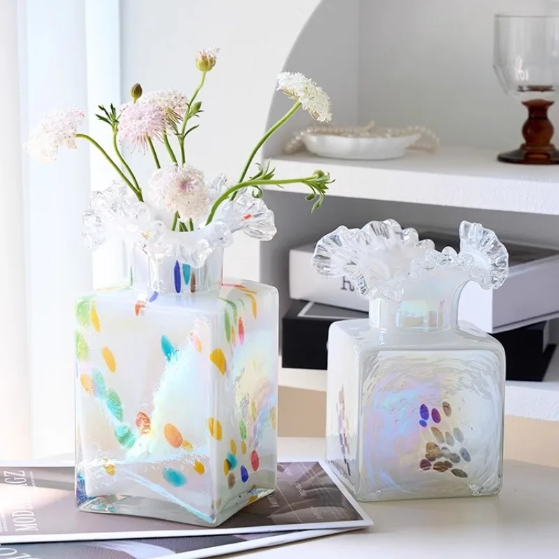 

Creative Color Glazed Glass Hydroponic Vase Living Room Countertop Flower Arrangement Flower Container Crafts Dining Table Vase