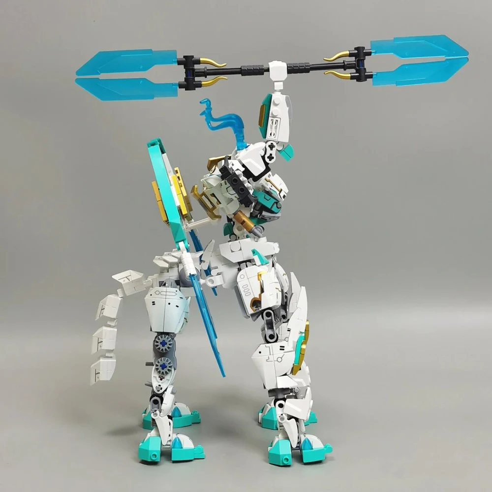 2025 جديد التقنية الأبيض التنين الحصان الحرب ستيد اللبنات الإبداعية DIY نموذج البناء مجموعة هدايا عيد الميلاد عيد الميلاد #6