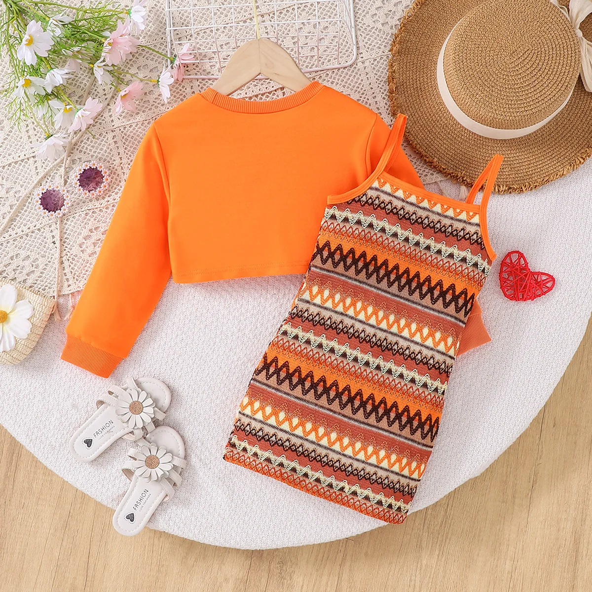 Girls Casual Spring Autumn Multi-Color Strap+Long Sleeve Letter Print Cover up Two-Piece Set Children's Fashion Clothing