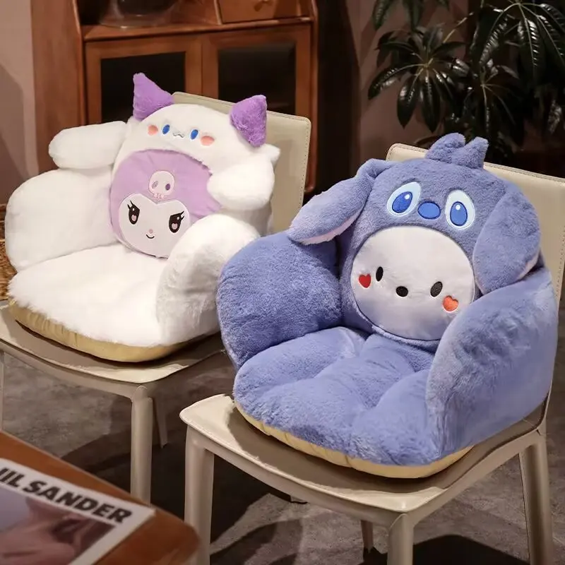 Sanrio Plush Warm Chair Seat Cushion Hello Kitty Kuromi Cinnamoroll Soft Lumbar Support Anime Winter Half Surrounded Backrest