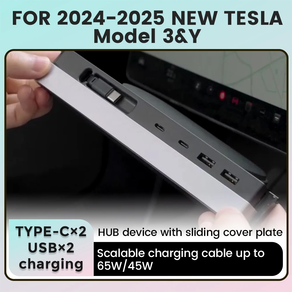 

For Tesla Model 3 Y NEW 2024 2025 Docking Station Quick Charger Type-C USB Shunt Hub Fast Charging Power Splitter Car Accessorie