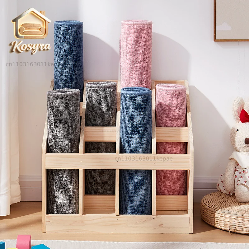 Solid Wood Floor Storage Rack Gym Equipment Organizer Classroom Fitness Gear Display Shelf Multi-grid Yoga Mat Holder Stand