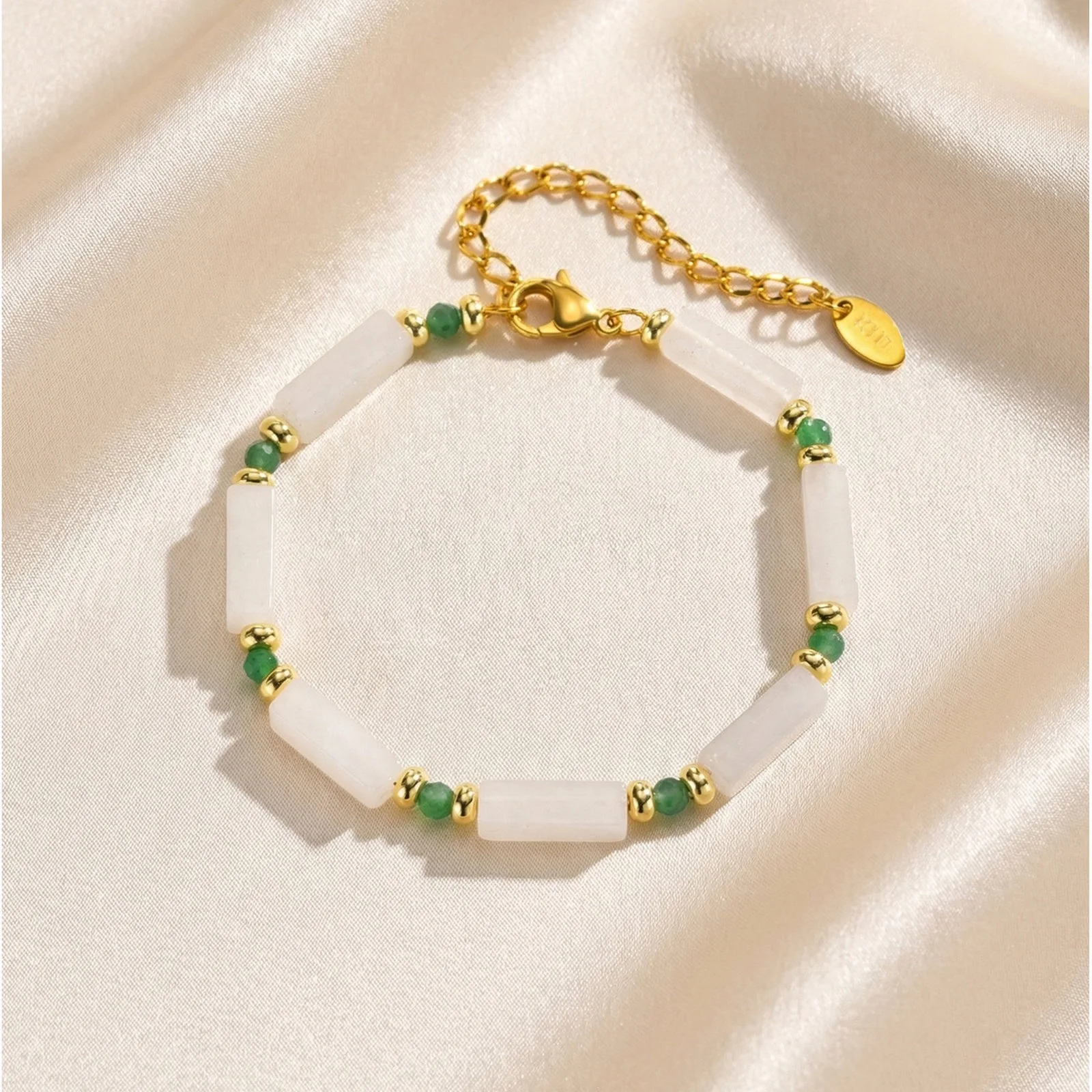 Stainless steel Ball With white jade stone layered delicate bracelet For Women Lady Party Jewelry BR-3059