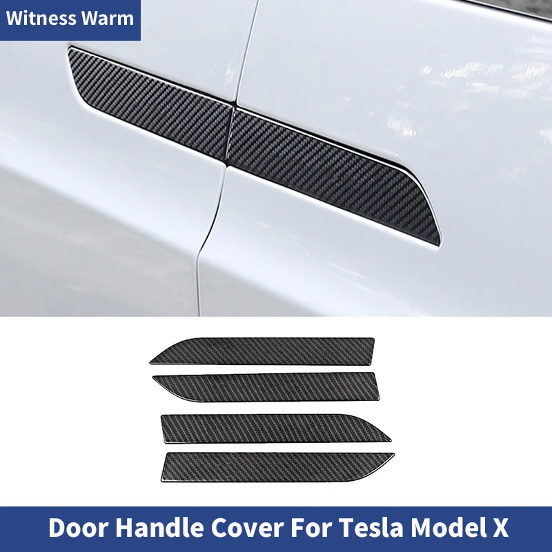 For Tesla MODEL X 16-24 Accessories Real Carbon Fiber Door Handle Cover Frame Sticker Exterior Trim Bodykit