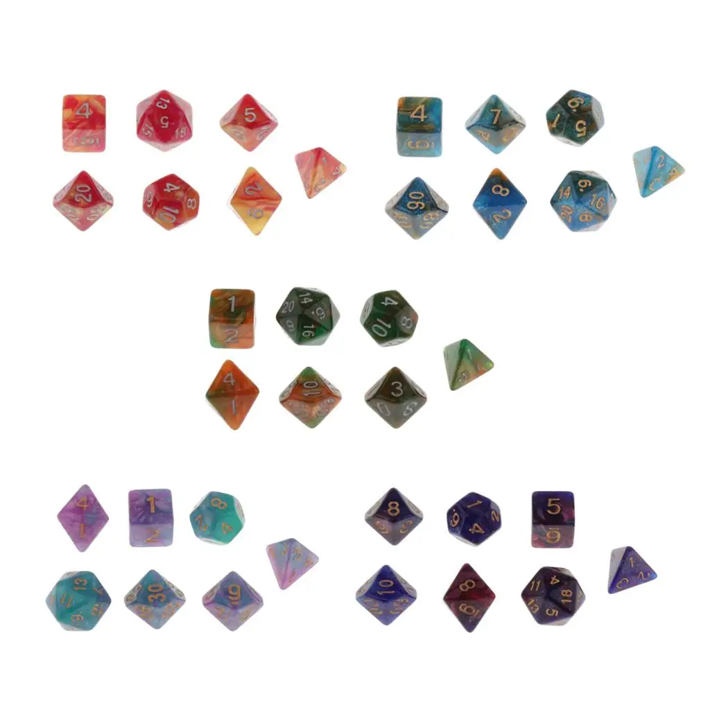 Polyhedral 35 Pieces D8 D10 D12 D20 for Role Playing DnD Green