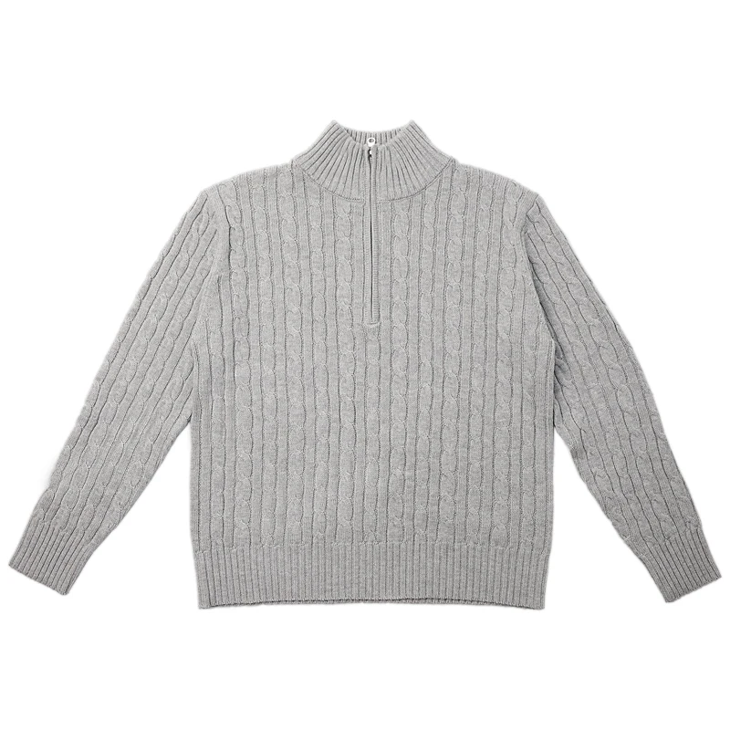

High Quality Wool Blended Old Money Twisted Fried Dough Twists Half Zipper Stand Collar Pullover Sweater Knit Spring and Autumn