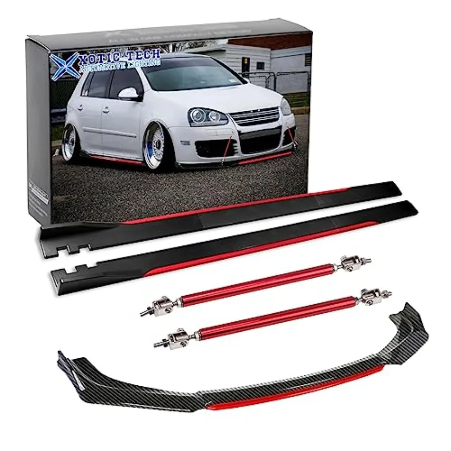 

Front Bumper Lip Chin Spoiler+2.2M Side Skirt Winglets Diffusers+Adjustable 10-13 Support Rod Universal Fit Most Vehicles Carbo