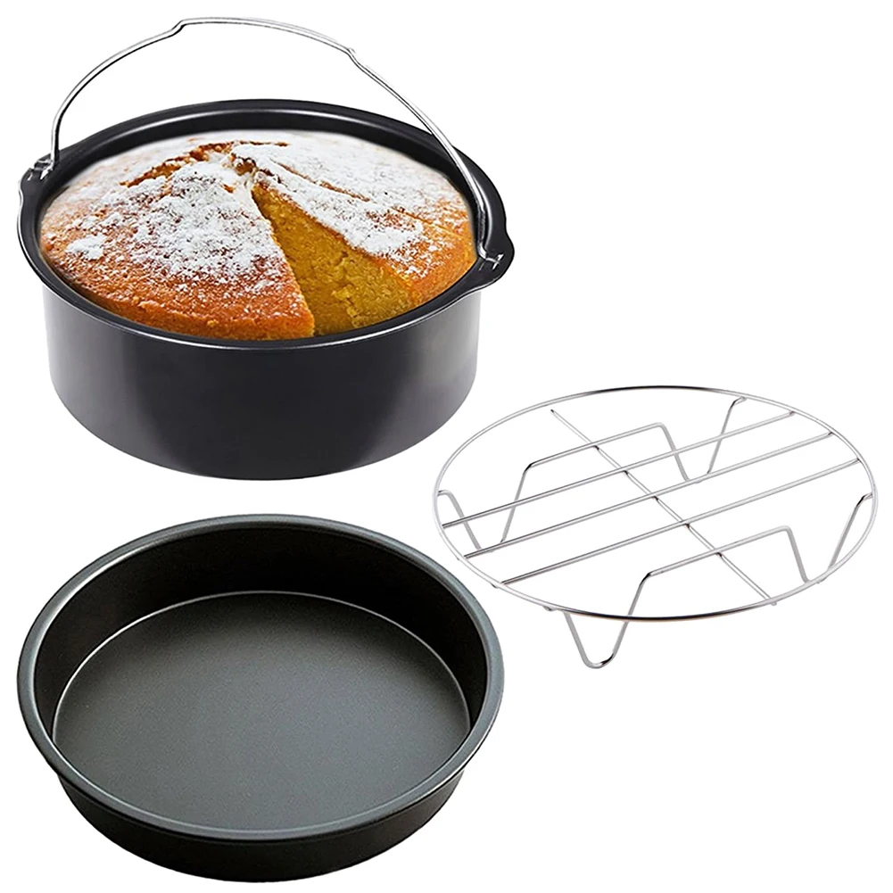 3Pcs/Set Air Fryer Accessories Non-Stick Coating Pizza Pan Cake Barrel Single Layer Steam Rack for Most Air Fryer & Oven