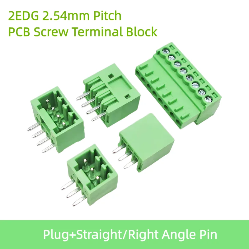 5/10set 2EDG-2.54mm Pluggable Terminal Block Connectors Kit 15EDG-2.5mm 2P-16Pin PCB Screw + Straight/Bent Pin Header Socket Set